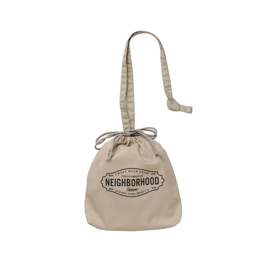 Neighborhood Logo Drawstring Bag Beige