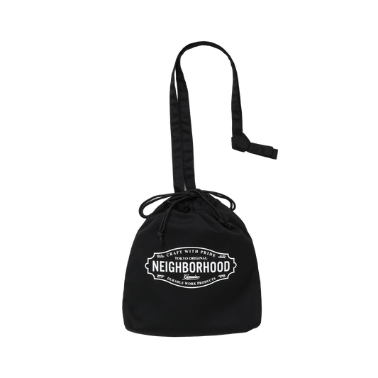 Neighborhood Logo Drawstring Bag Black