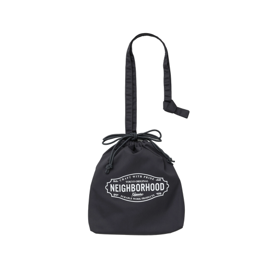Neighborhood Logo Drawstring Bag Charcoal