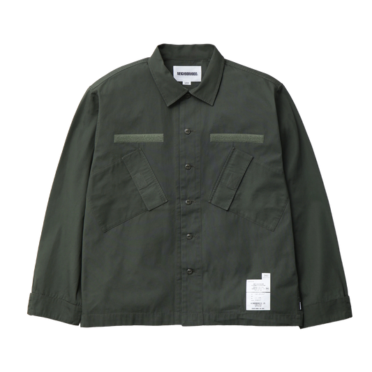 Neighborhood Slant Pocket Long Sleeve Shirt Olive Drab TSNH-SHM04