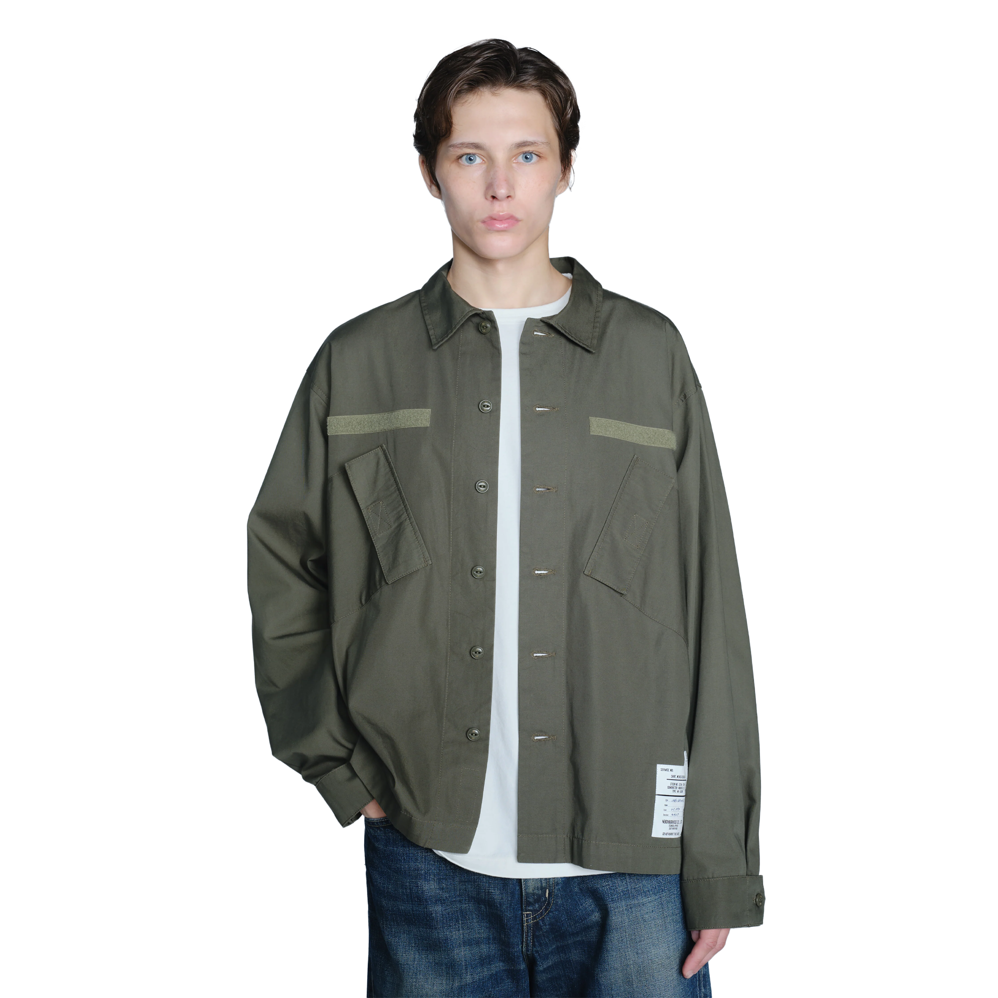 Neighborhood Slant Pocket Long Sleeve Shirt Olive Drab TSNH-SHM04