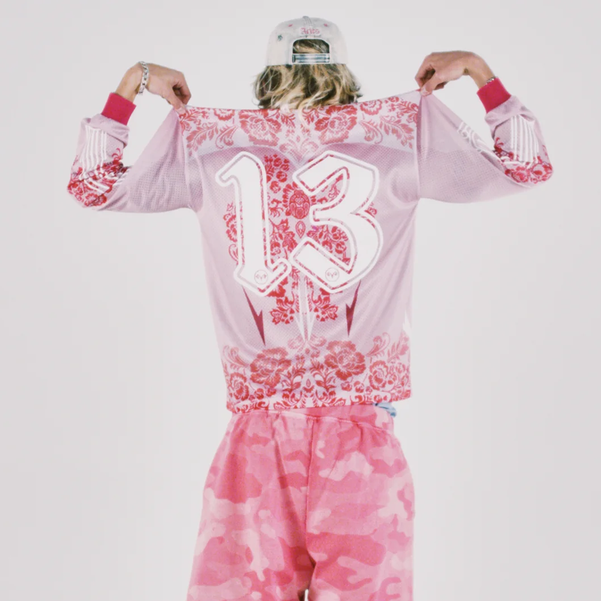 Aries Graphic Gothic Lace Airtex Long Sleeve T-Shirt Pink