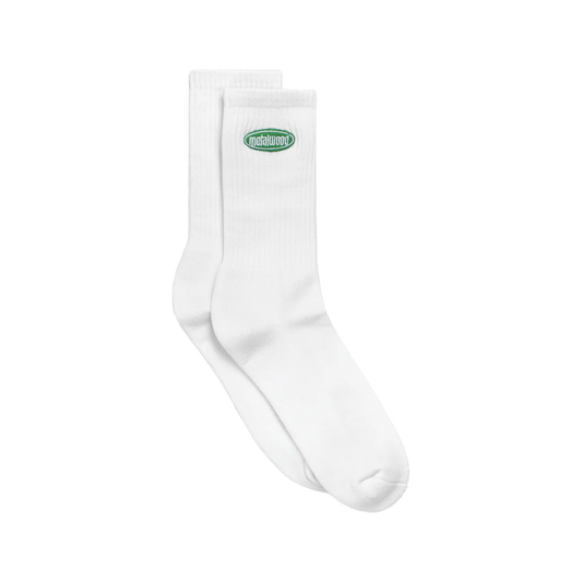Metalwood Oval Logo Crew Sock White