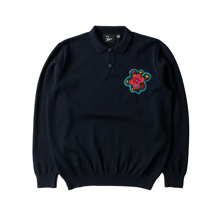 By Parra Flower Blob Knitted Polo Shirt Midnight Blue