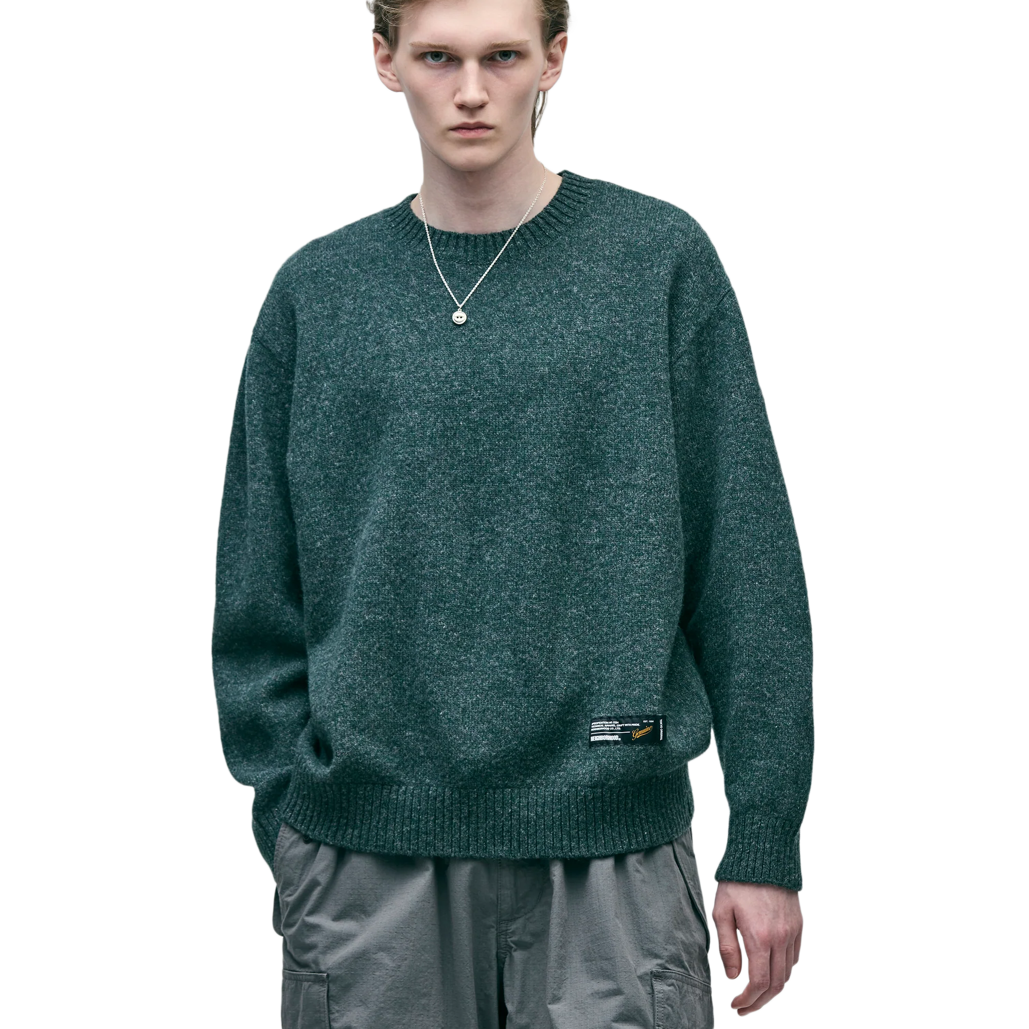 Neighborhood Plain Crewneck Sweater Green 252FUNH-KNM03