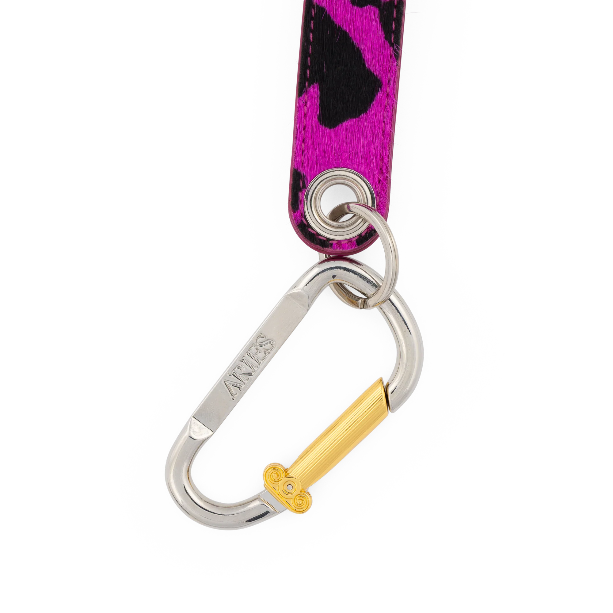 Aries Column Carabiner Cow Print Pony Keychain Pink