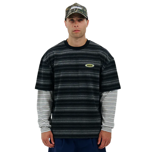 Metalwood Double Layer Striped T-Shirt Black