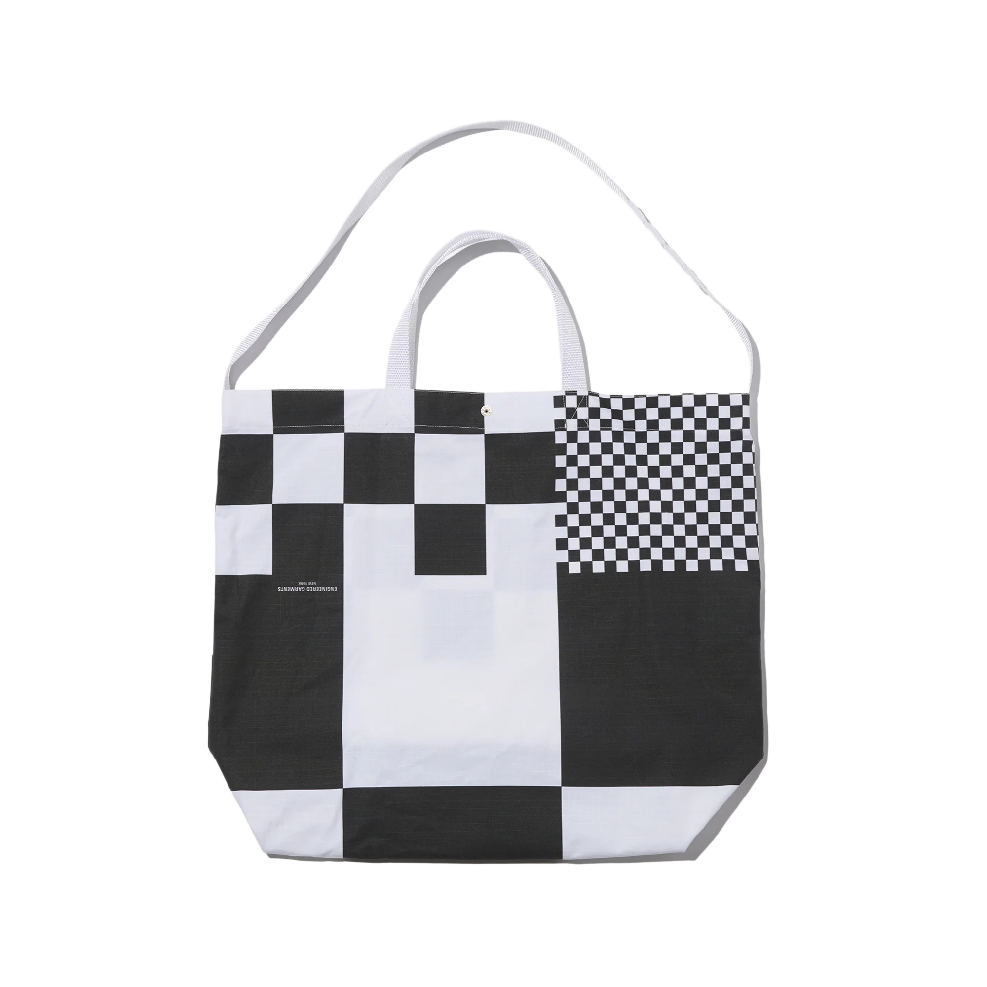 Engineered Garments Carry All Tote White/Black Checker Print Cotton Ripstop