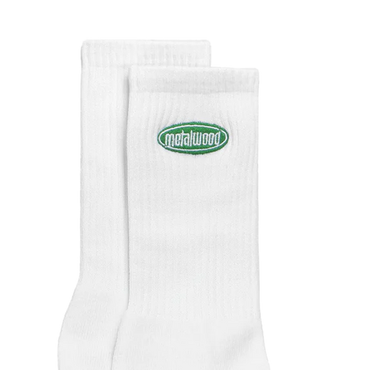 Metalwood Oval Logo Crew Sock White