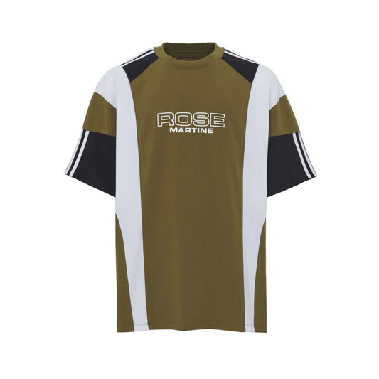 Martine Rose Oversized Panelled T-Shirt Green Khaki Rose Outline