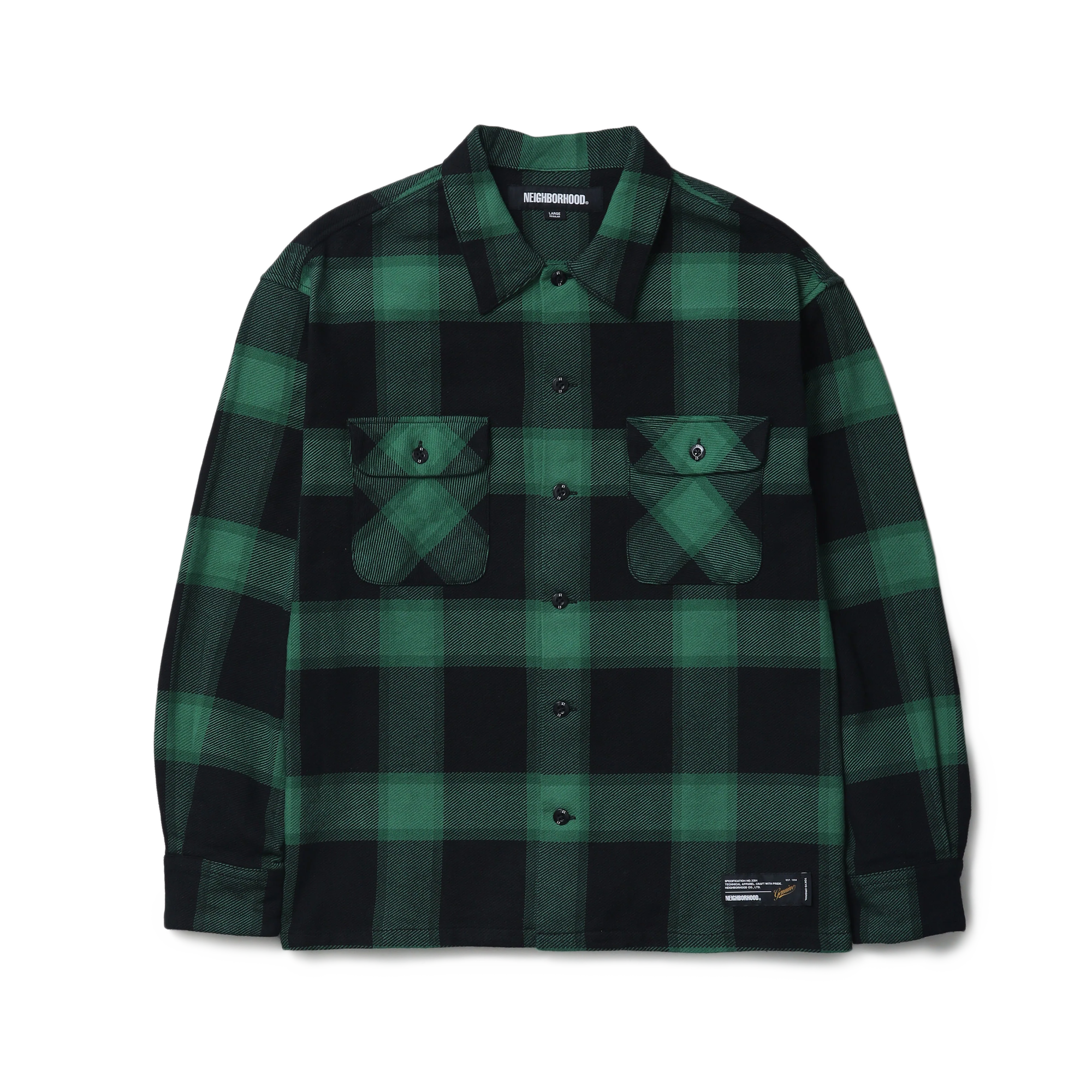 Neighborhood Buffalo Check Shirt Long Sleeve Green 252BENH-SHM02