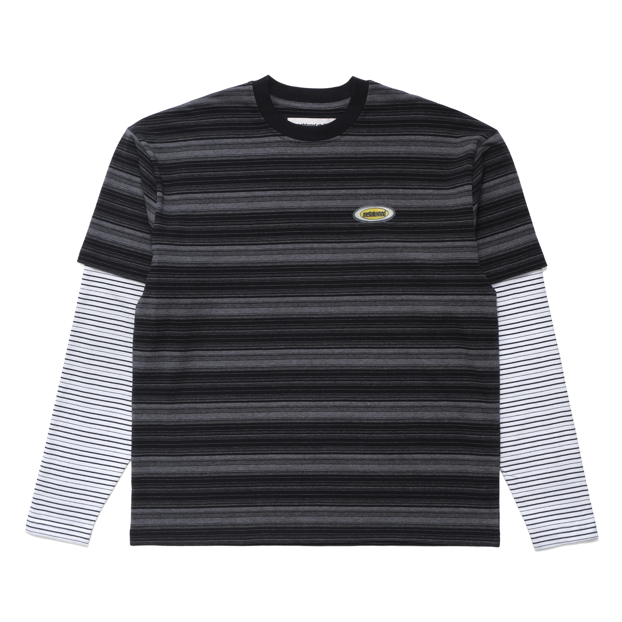 Metalwood Double Layer Striped T-Shirt Black