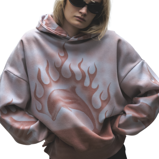 Jungles Jungles Flaming Dolphin Airbrush Hoodie Faded Red