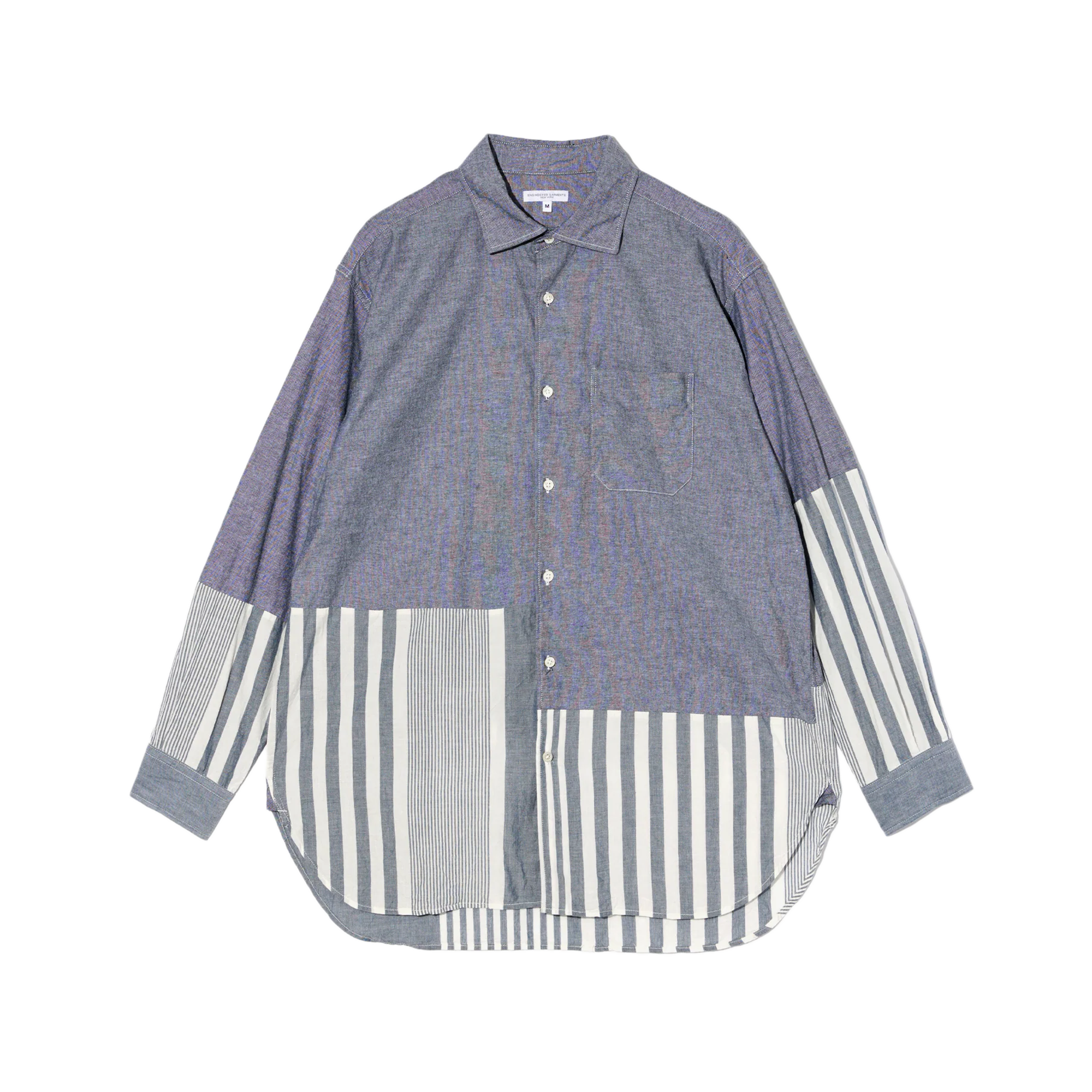 Engineered Garments Combo Spread Collar Shirt Grey Cotton Chambray