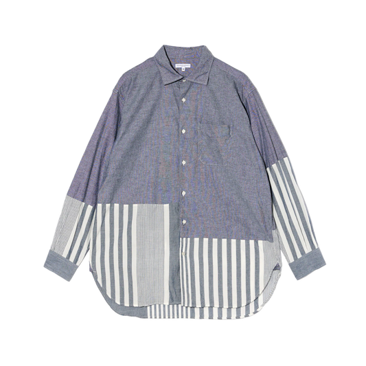 Engineered Garments Combo Spread Collar Shirt Grey Cotton Chambray