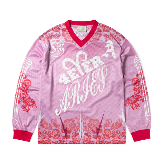 Aries Graphic Gothic Lace Airtex Long Sleeve T-Shirt Pink