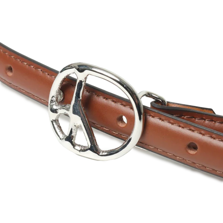 Needles Peace Buckle Narrow Belt Steer Leather Brown