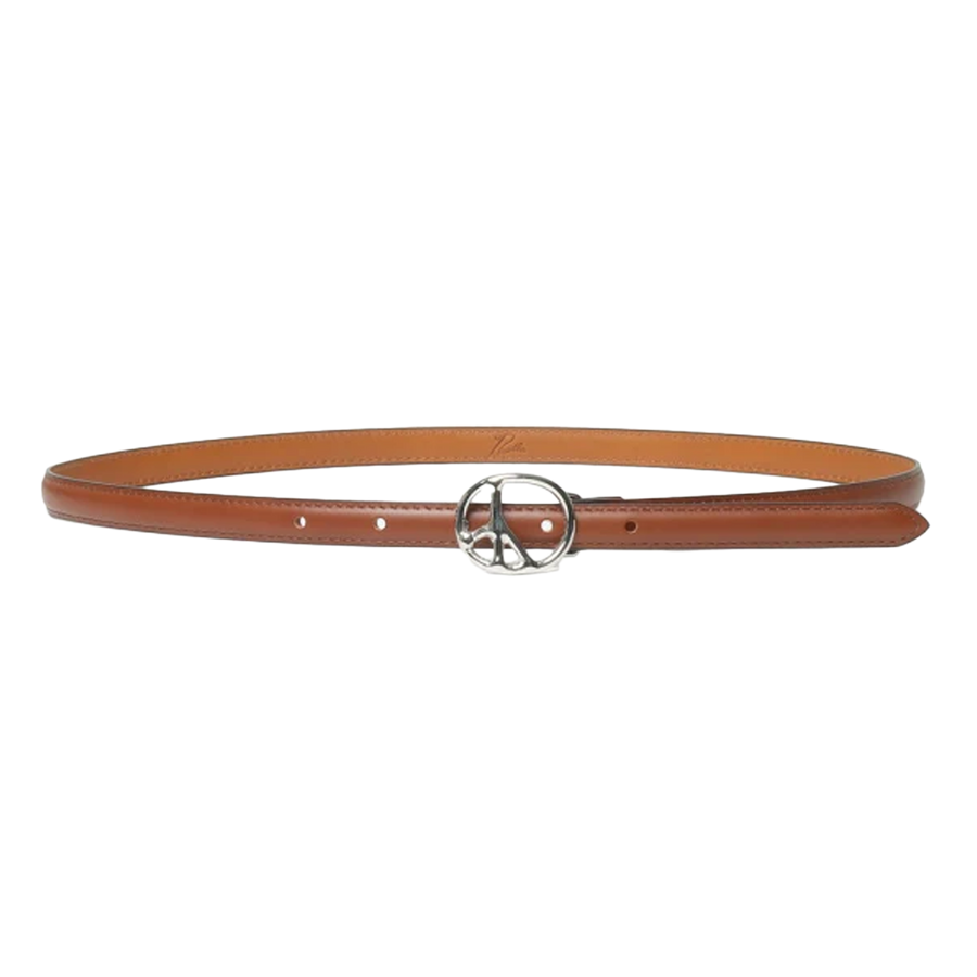 Needles Peace Buckle Narrow Belt Steer Leather Brown