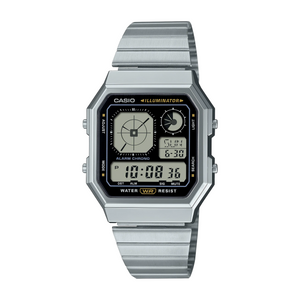 Casio Vintage Digital Stylish Octagon Blk Face/Chrome Plated A130WE-1A