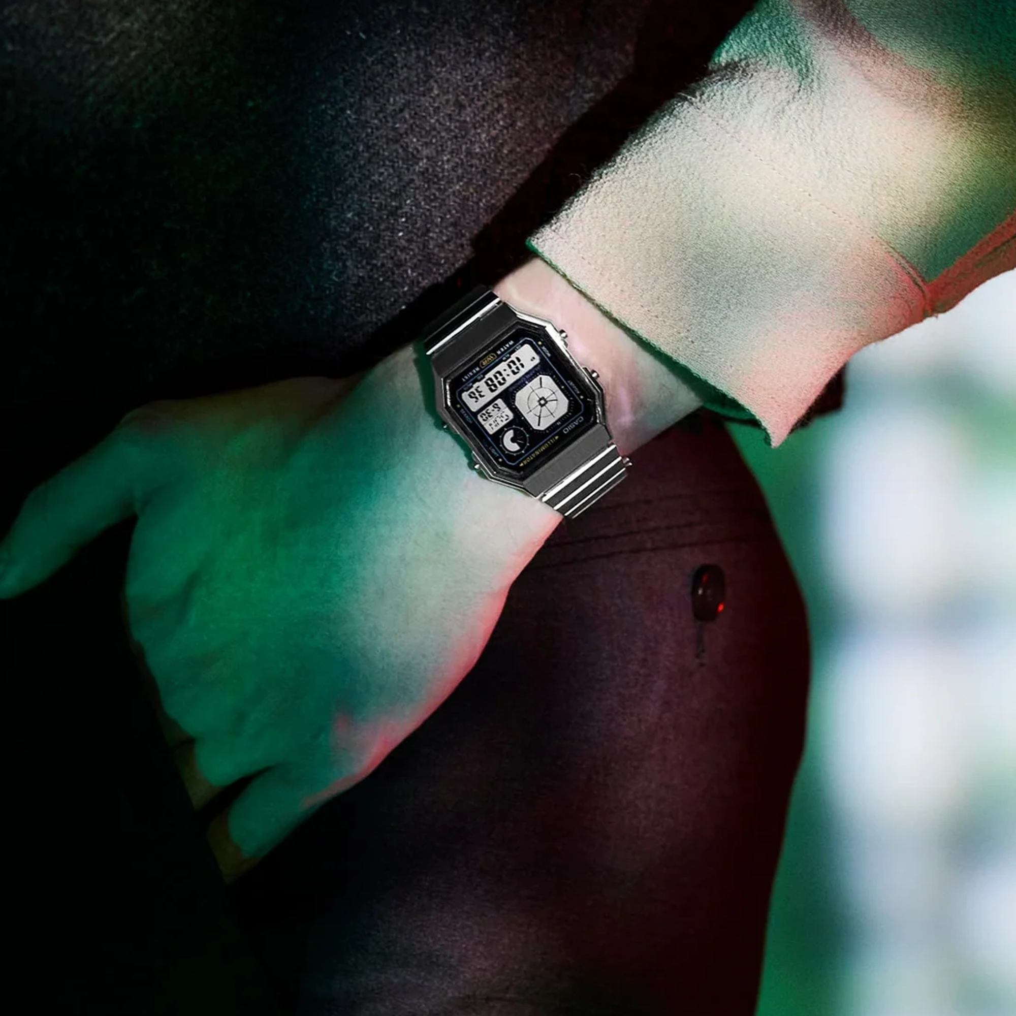 Casio Vintage Digital Stylish Octagon Blk Face/Chrome Plated A130WE-1A