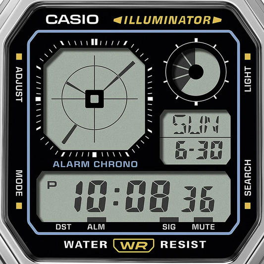 Casio Vintage Digital Stylish Octagon Blk Face/Chrome Plated A130WE-1A