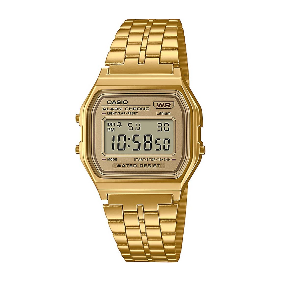 Casio Vintage Digital LED, Stopwatch, Alarm, WR Gold Plated Stainless Steel Band A158WETG-9A