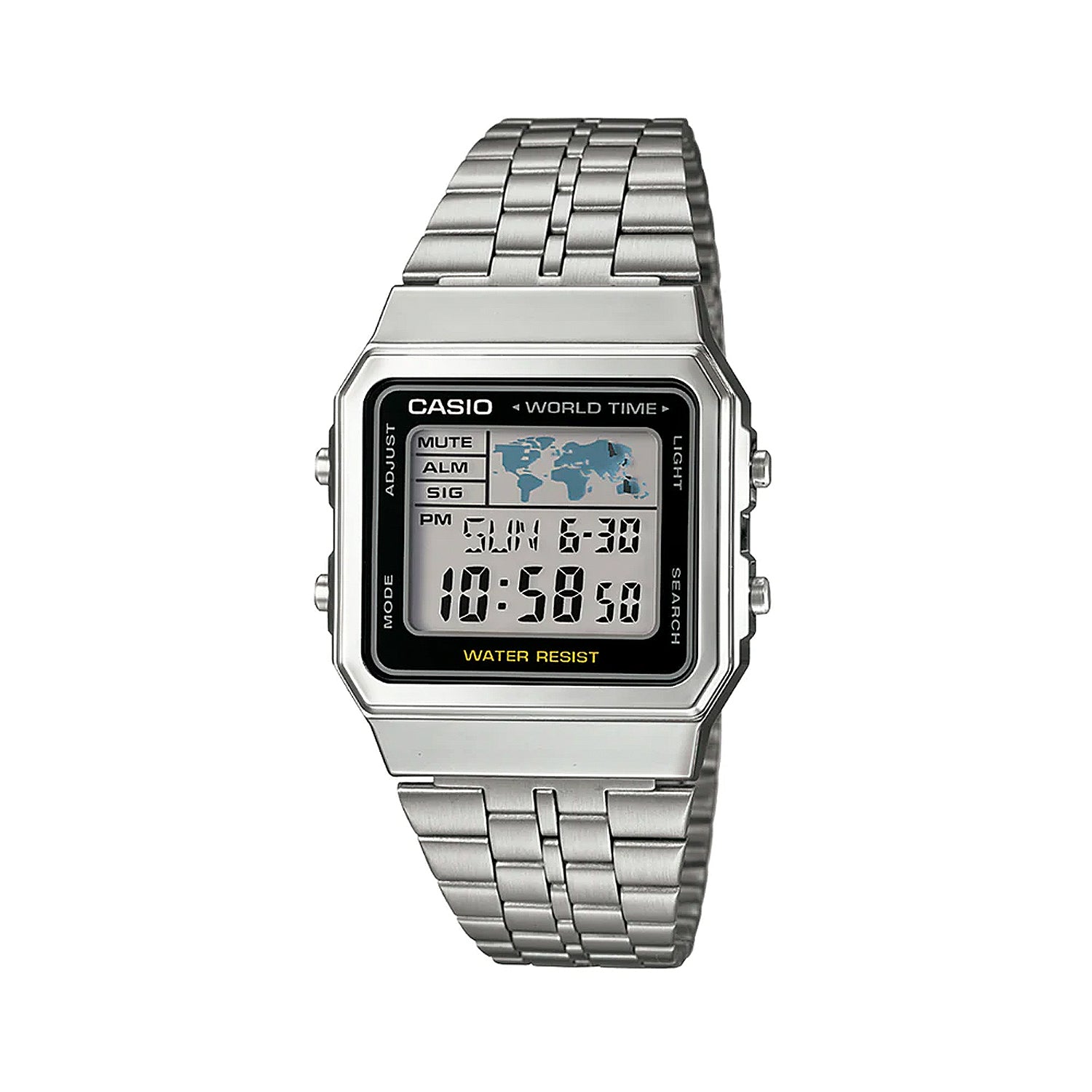 Casio Gents Digital Silver Watch/Black Trim/Stainless Steel Band A500WA-1DF