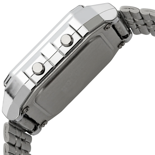 Casio Gents Digital Silver Watch/Black Trim/Stainless Steel Band A500WA-1DF