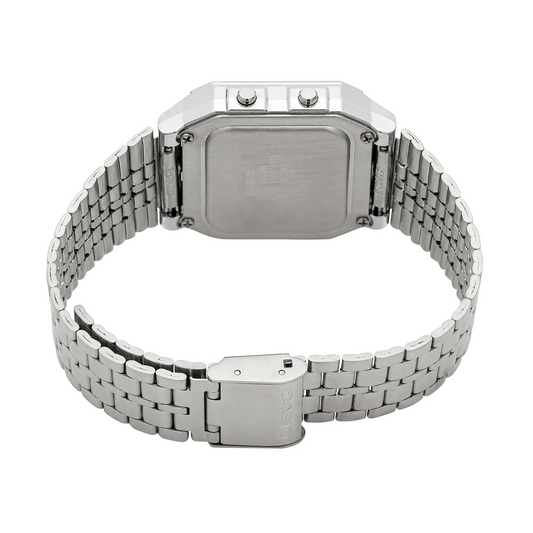 Casio Gents Digital Silver Watch/Black Trim/Stainless Steel Band A500WA-1DF