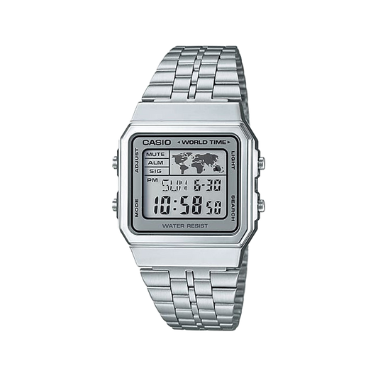 Casio Retro World Time Digital Silver A500WA-7D