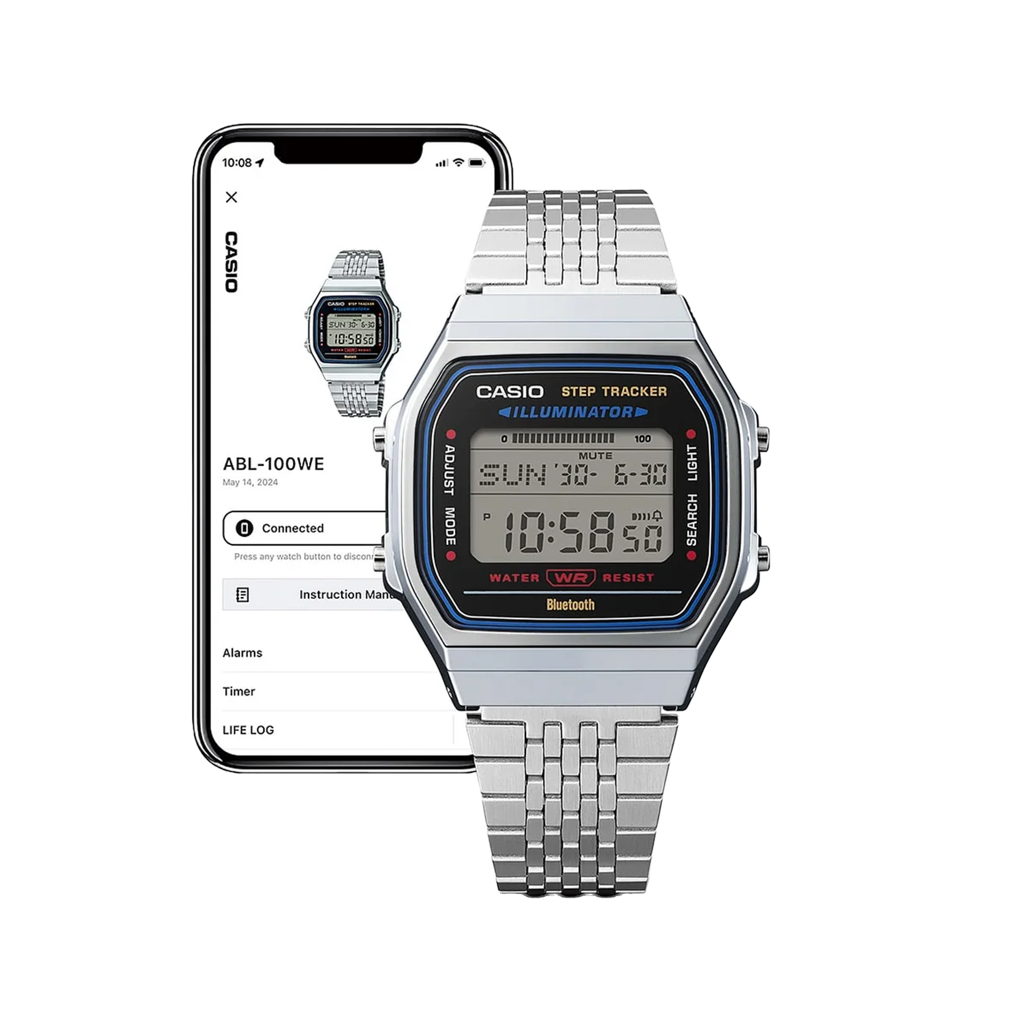 Casio Vintage Bluetooth Digital White/Silver ABL100WE-7A
