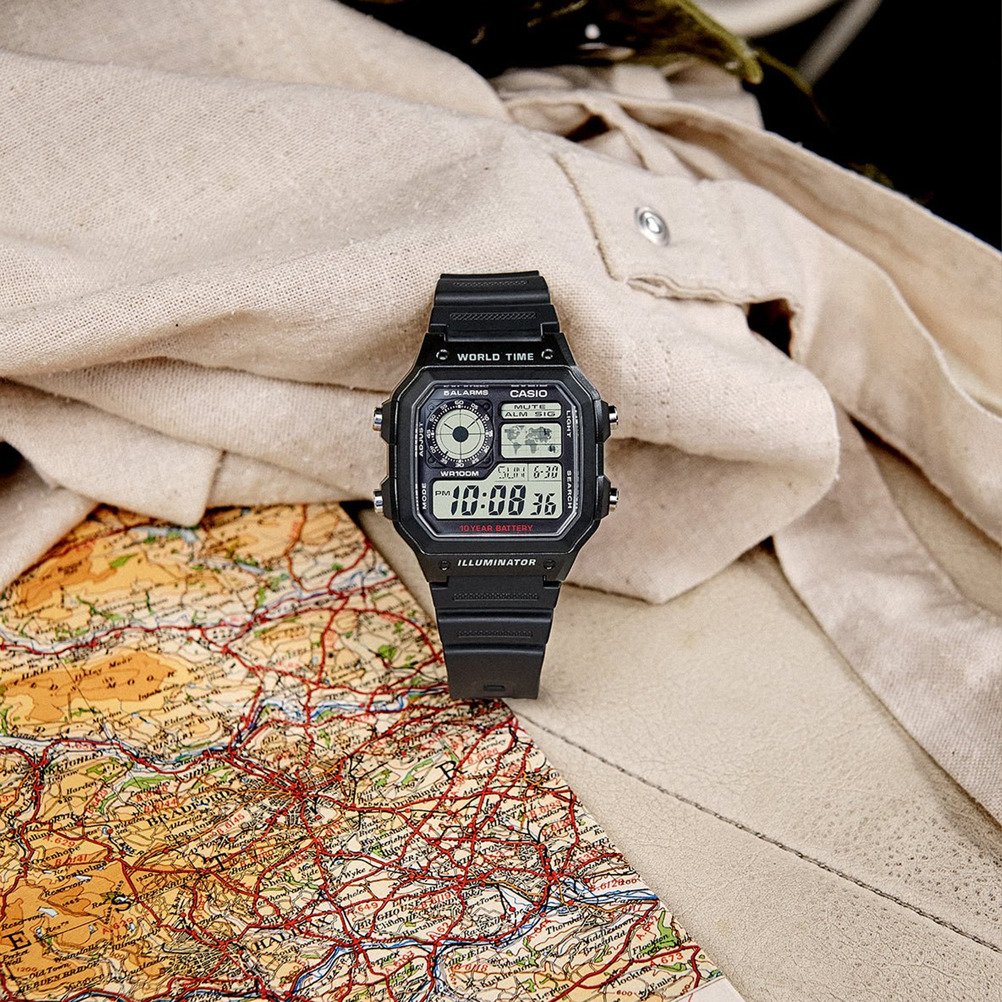 Casio World Time Digital AE1200WHB-1A Black