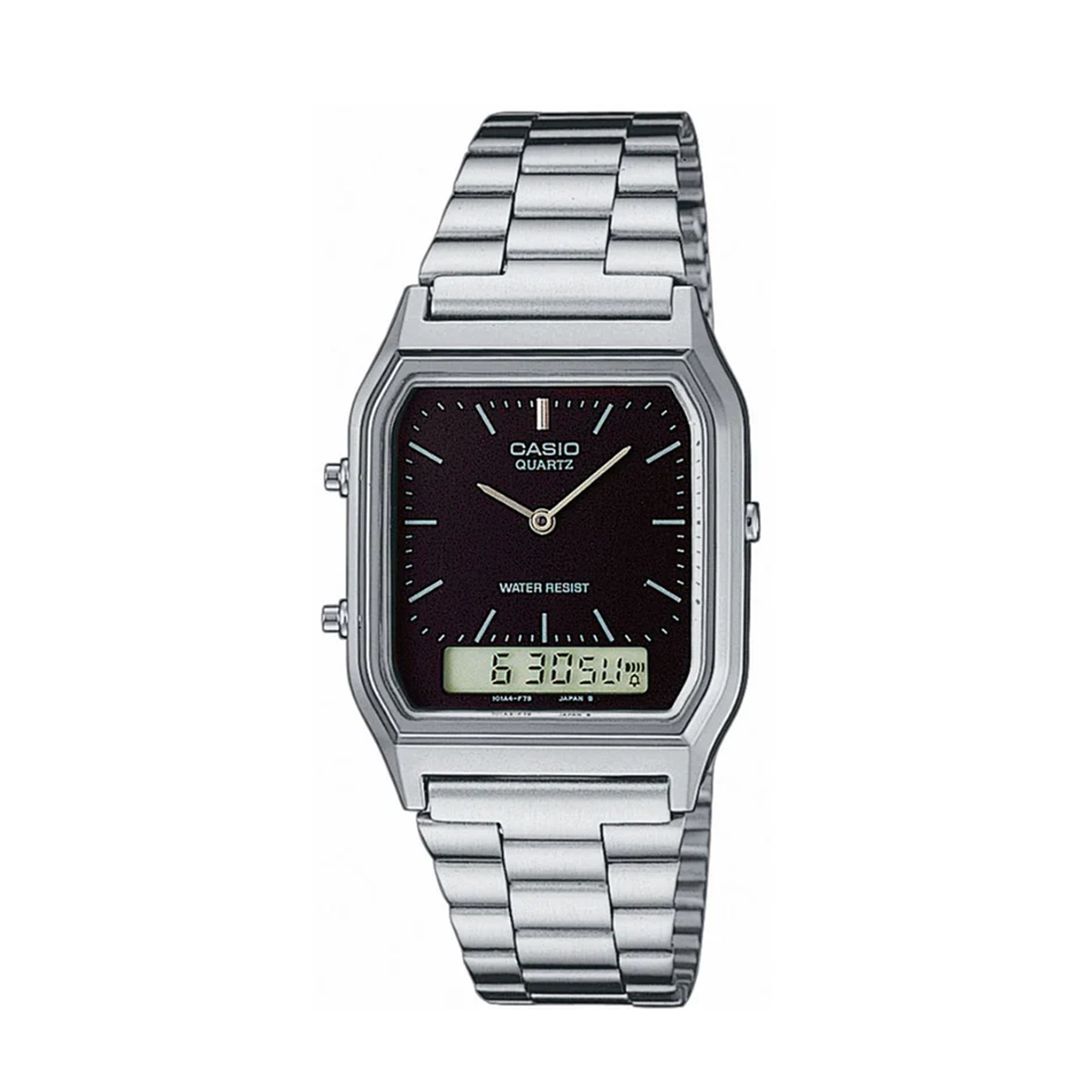 Casio | Mens Dress Duo | Black Face/Silver Tone Metal Band | AQ230A-1DS
