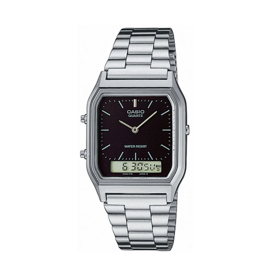 Casio | Mens Dress Duo | Black Face/Silver Tone Metal Band | AQ230A-1DS