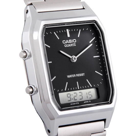 Casio | Mens Dress Duo | Black Face/Silver Tone Metal Band | AQ230A-1DS