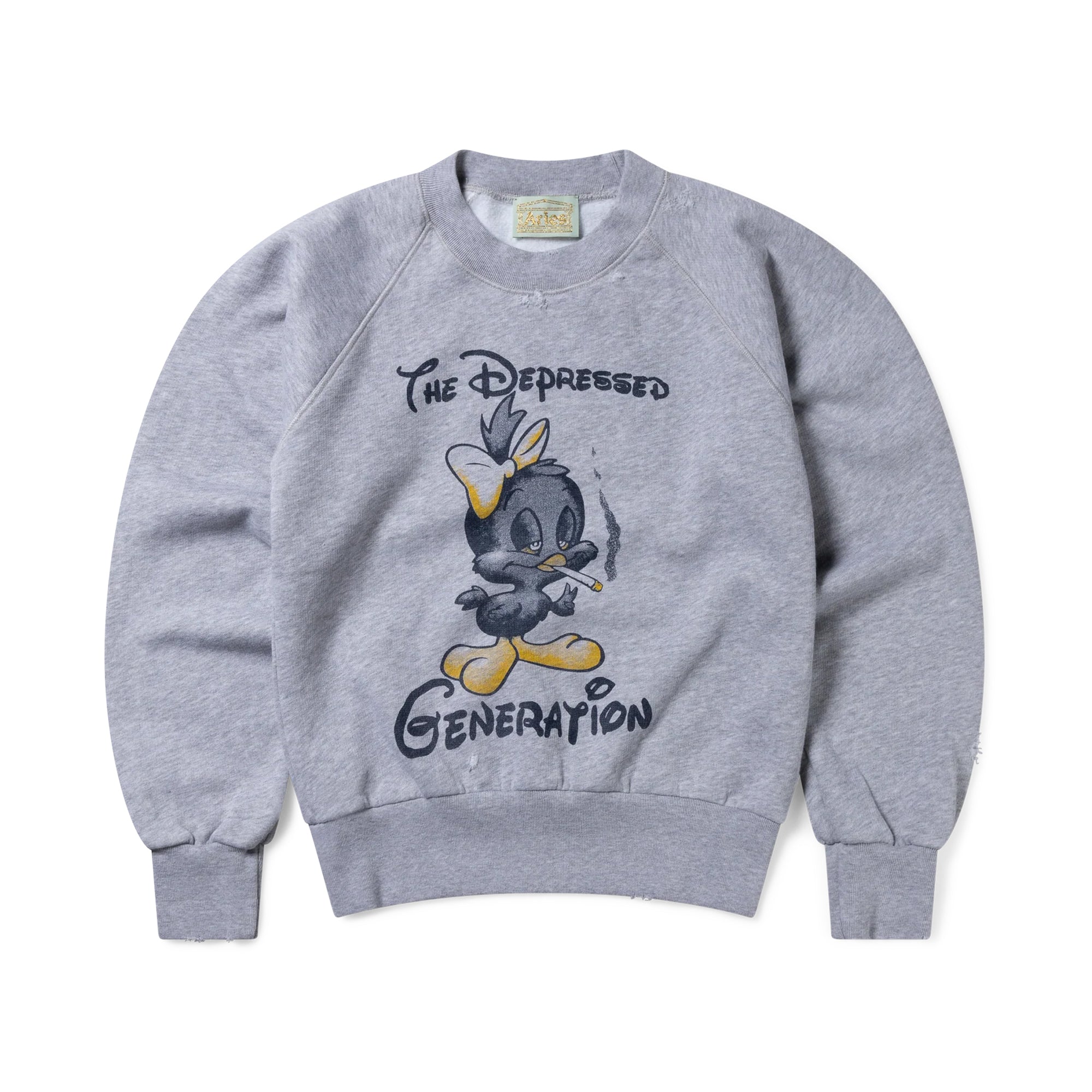 Aries Destroyed Weedie Pie Raglan Sweat Light Grey Marl AR2002103