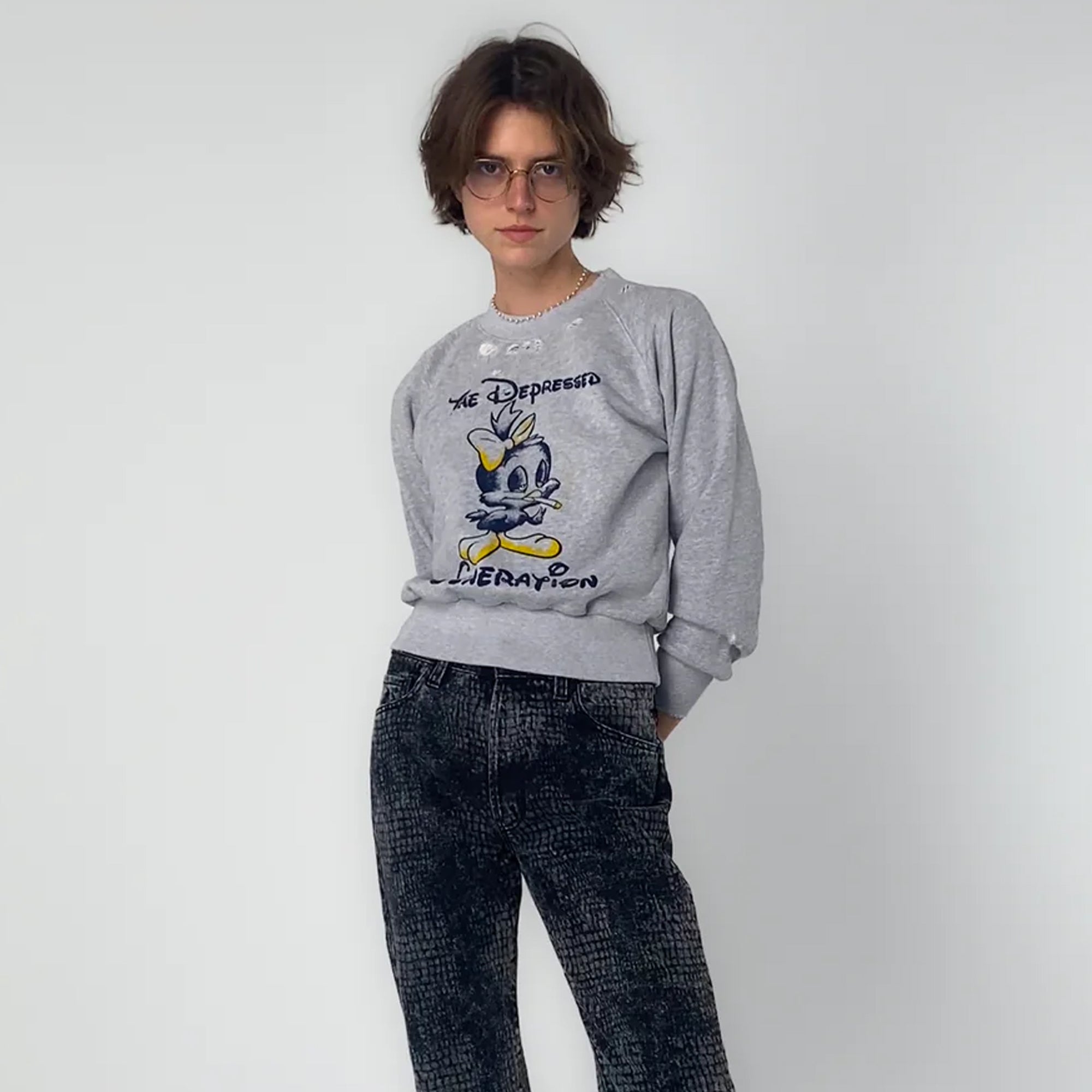 Aries Destroyed Weedie Pie Raglan Sweat Light Grey Marl AR2002103