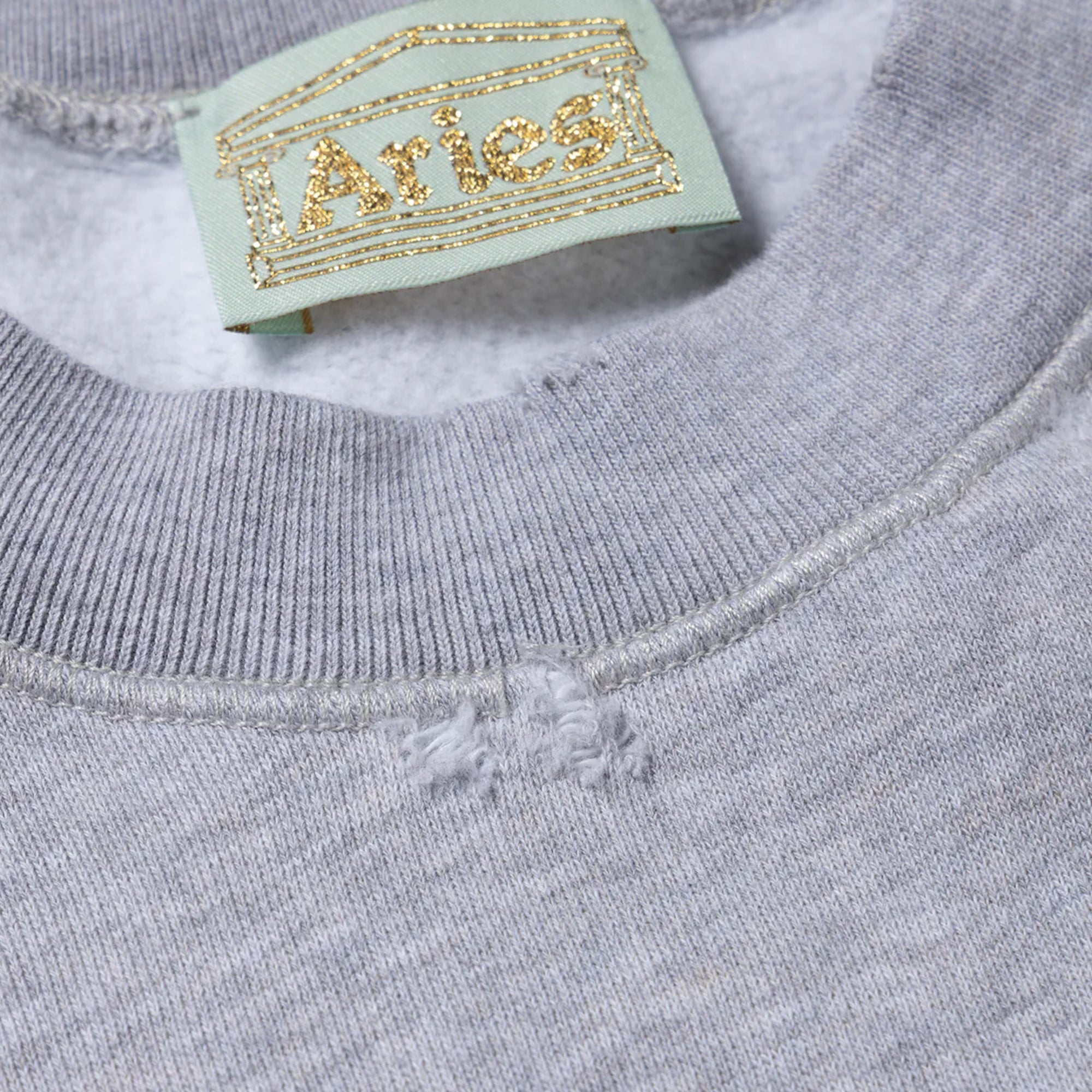 Aries Destroyed Weedie Pie Raglan Sweat Light Grey Marl AR2002103