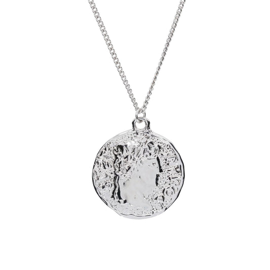 Aries Chain Necklace With Roman Coin Pendant Silver AR9020903