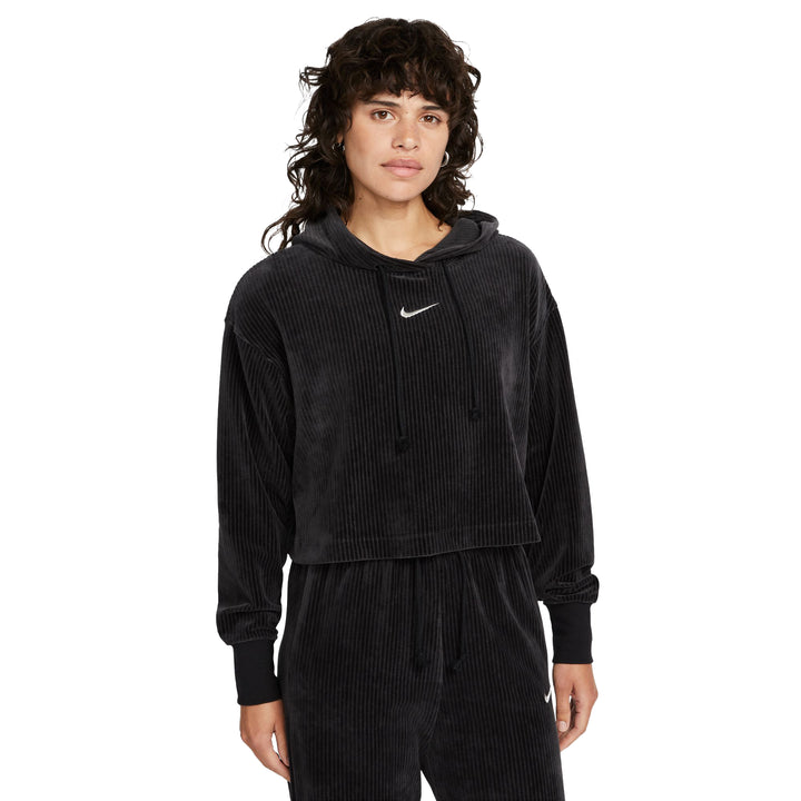 Nike Sportswear Women's Velour Cropped Pullover Hoodie Black DQ5927-010