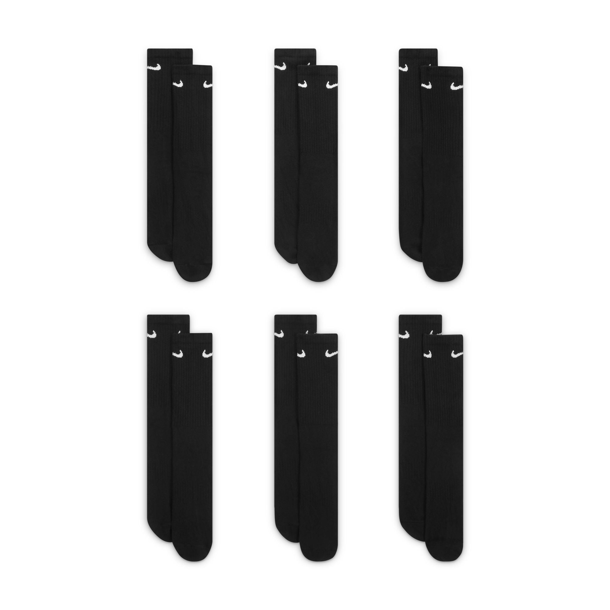 Nike Everyday Cushioned Training Crew Socks (6 Pairs) Black/White SX7666-010