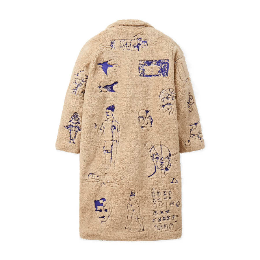 Kidsuper Embroidered Sherpa Fleece Overcoat Cream