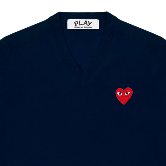 Comme Des Garcons Play Sweater Red Emblem Navy AX-N002-051