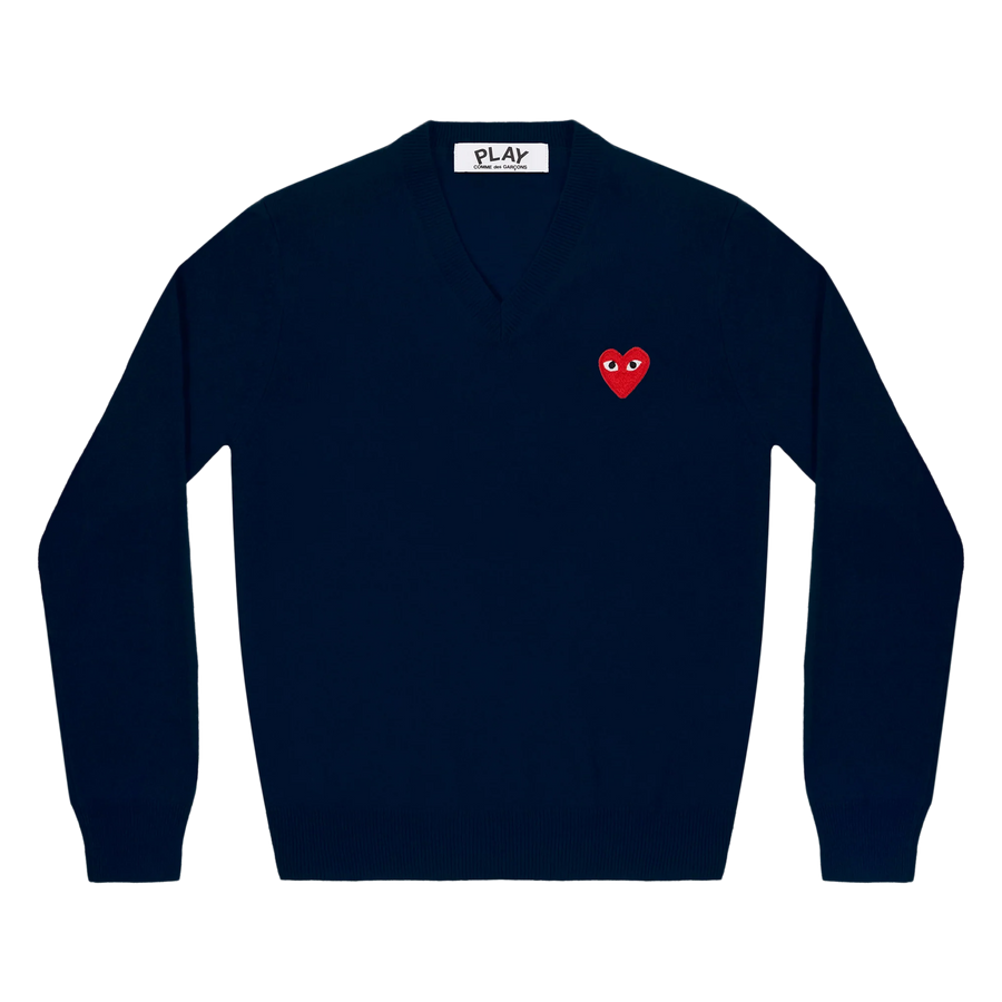 Comme Des Garcons Play Sweater Red Emblem Navy AX-N002-051
