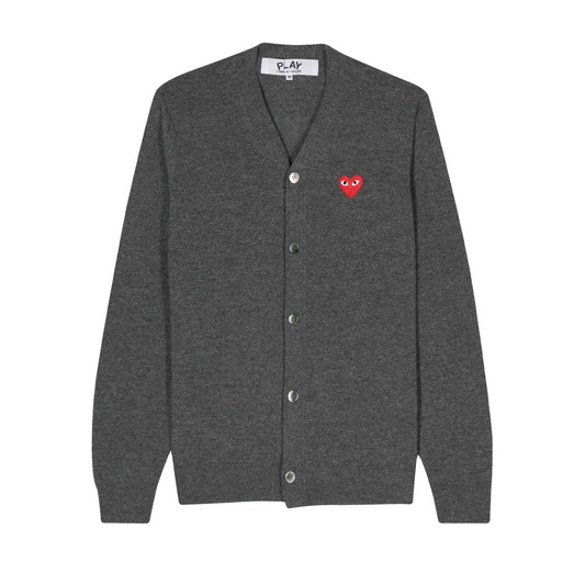 Comme Des Garcons Play Round-Neck Cardigan Red Emblem Grey AX-N007-051
