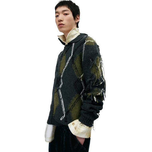 Andersson Bell Argyle Fisherman Polo Sweater Charcoal