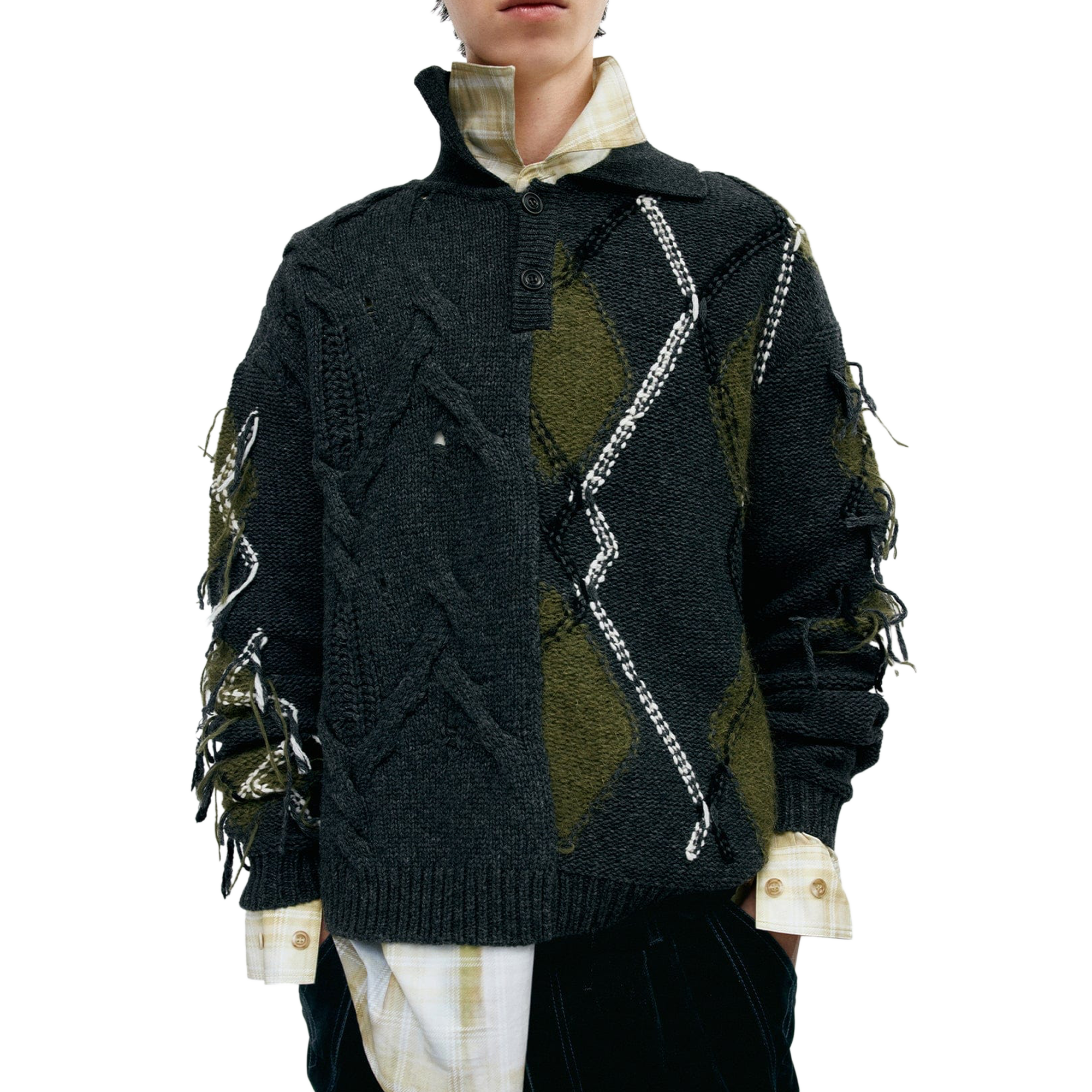 Andersson Bell Argyle Fisherman Polo Sweater Charcoal