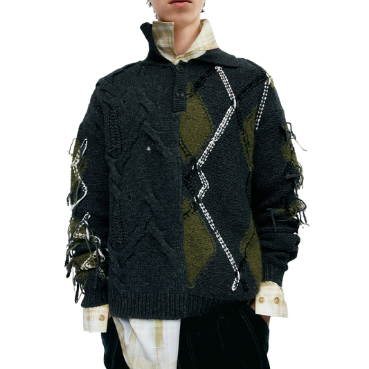 Andersson Bell Argyle Fisherman Polo Sweater Charcoal