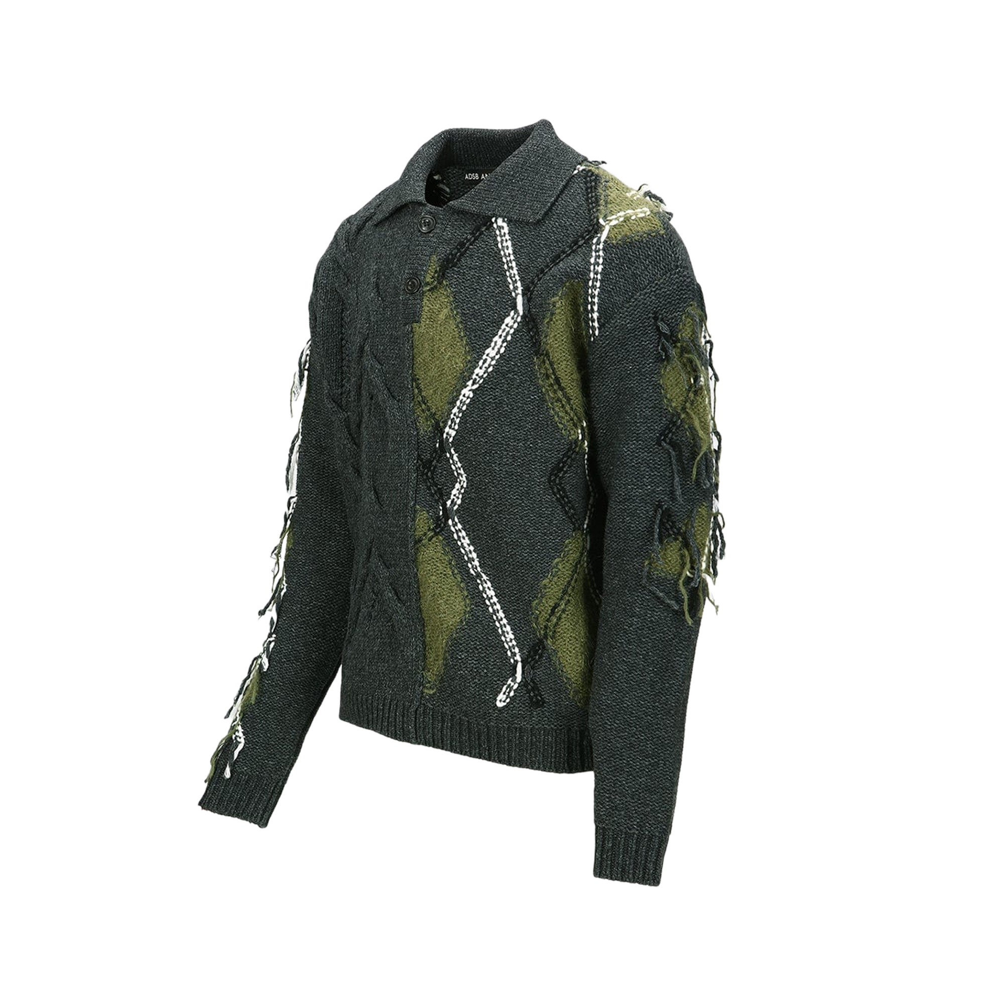 Andersson Bell Argyle Fisherman Polo Sweater Charcoal