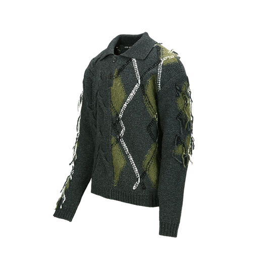 Andersson Bell Argyle Fisherman Polo Sweater Charcoal